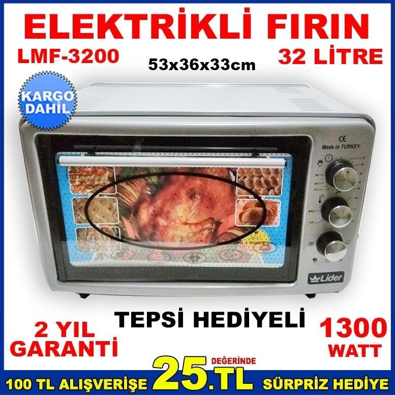LİDER 32lt TEPSİ HEDİYELİ 1300W ELEKTRİKLİ FIRIN