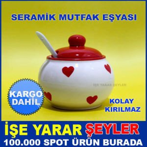 DESENLİ SERAMİK  KAŞIKLI BAHARATLIK-ŞEKERLİK-KD