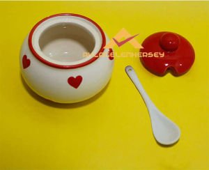 DESENLİ SERAMİK  KAŞIKLI BAHARATLIK-ŞEKERLİK-KD