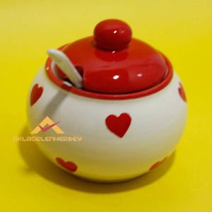 DESENLİ SERAMİK  KAŞIKLI BAHARATLIK-ŞEKERLİK