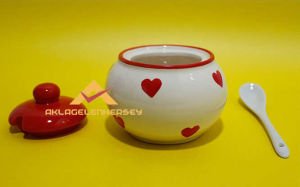 DESENLİ SERAMİK  KAŞIKLI BAHARATLIK-ŞEKERLİK