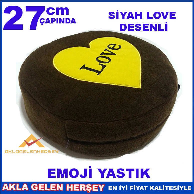 SİYAH LOVE DESENLİ SARI DEKORATİF EMOJİ YASTIK