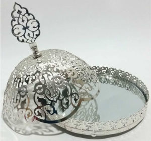15 cm. İÇİ AYNALI KARARMAZ KAPLAMALI GÜMÜŞ RENK METAL ŞEKERLİK