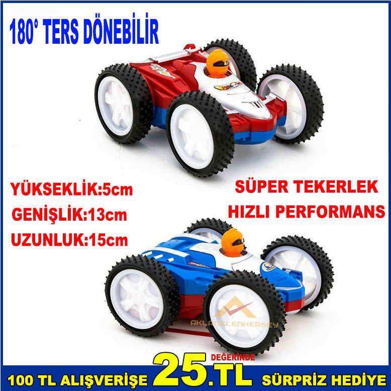 180° AÇIYLA GERİYE TAKLA ATAN AÇMA-KAPAMA DÜĞMELİ ÇİFT TARAFLI MÜZİKLİ OYUNCAK ARABA