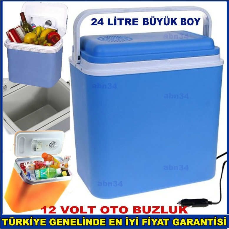 24 Litre Araç İçi Buzluk,12V Oto Buzdolabı Taşınabilir Araç Termosu, Çakmaklık Girişli Araba Buzluğu