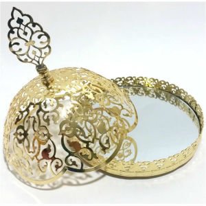 15 cm. İÇİ AYNALI KARARMAZ KAPLAMALI GOLD - ALTIN RENK METAL ŞEKERLİK