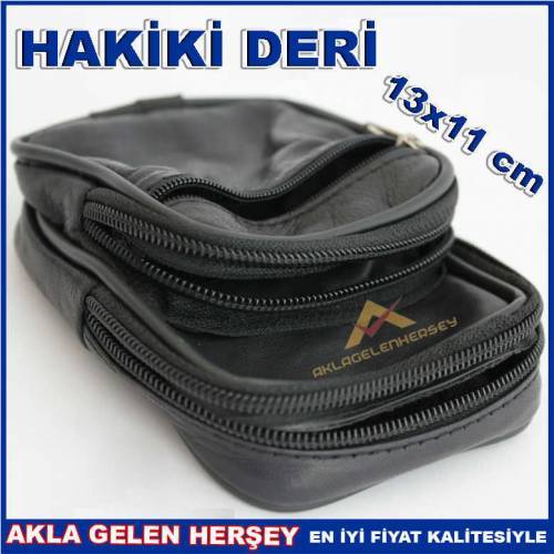 KEMERE TAKILAN 3 CEPLİ HAKİKİ DERİ BEL ÇANTASI