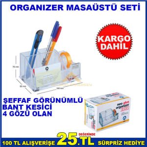 NEO PLUS ORGANIZER 2032 MASAÜSTÜ ŞEFFAF GÖRÜNÜMLÜ BANT KESİCİLİ DÖRT GÖZÜ OLAN KALEMLİK-3