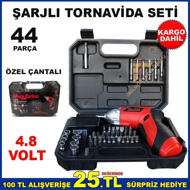 ÖZEL ÇANTALI 44 PARÇA 4.8V ŞARJLI TORNAVİDA SETİ