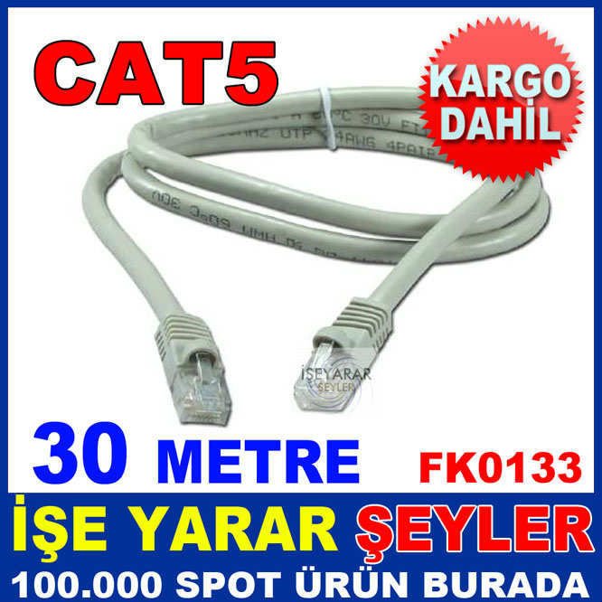 30 METRE CAT5 ETHERNET KABLOSU 2 UCU JACKLI KD