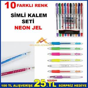 10 Farklı Renk Pensan Simli Neon Jel Kalem Seti