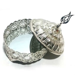 14 cm. İÇİ AYNALI KARARMAZ KAPLAMALI GÜMÜŞ RENK METAL ŞEKERLİK