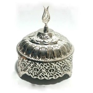 14 cm. İÇİ AYNALI KARARMAZ KAPLAMALI GÜMÜŞ RENK METAL ŞEKERLİK