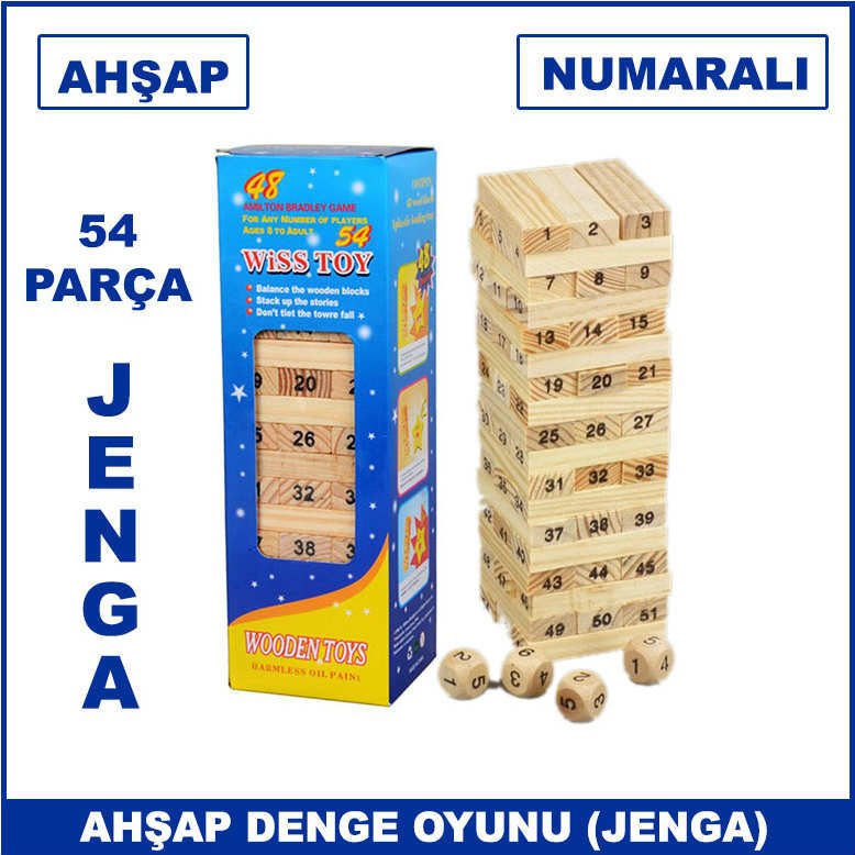 54 Parça Ahşap Numaralı Denge ve Beceri Oyunu (Jenga) Wiss Toy