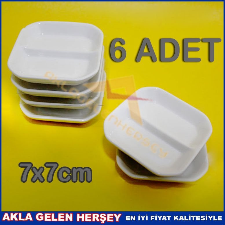 6 ADET 2 BÖLMELİ PORSELEN KARE MİNİ SOSLUK