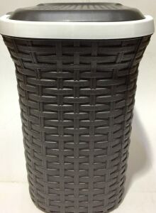 6 Litre Kapaklı Kahverengi Beyaz Renkli Hasır Desenli Toz Deterjan Kutusu Plastik