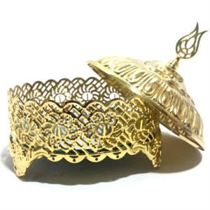 14 cm. İÇİ AYNALI KARARMAZ KAPLAMALI GOLD - ALTIN RENK METAL ŞEKERLİK