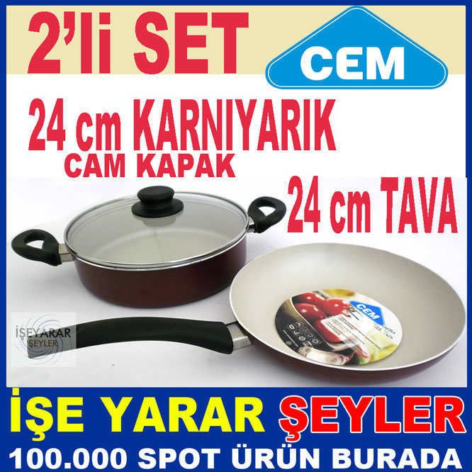 CEM SERAMİK TEFLON TENCERE TAVA SETİ 2li SET