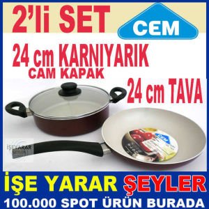 CEM SERAMİK TEFLON TENCERE TAVA SETİ 2li SET