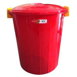 Sarı Kırmızı Kilitli Kapaklı Büyük Boy Çöp Kovası 50Lt