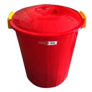 Sarı Kırmızı Kilitli Kapaklı Büyük Boy Çöp Kovası 50Lt