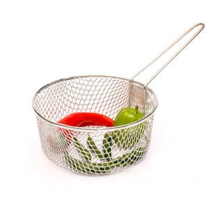 22cm Çapında 7cm Derinliğinde Tek Saplı Galvaniz Kaplama Fritöz Sepeti - Kızartma Süzgeci