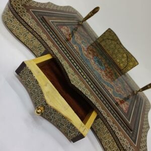 Ahşap Altın Varaklı Kakma Sedef İşlemeli İnce El İşçilikli Çekmeceli 33.5x24 cm Kalemlik