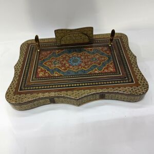 Ahşap Altın Varaklı Kakma Sedef İşlemeli İnce El İşçilikli Çekmeceli 33.5x24 cm Kalemlik
