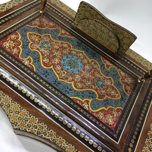 Ahşap Altın Varaklı Kakma Sedef İşlemeli İnce El İşçilikli Çekmeceli 33.5x24 cm Kalemlik