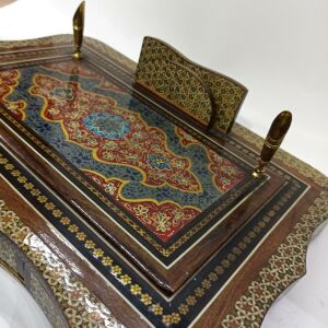 Ahşap Altın Varaklı Kakma Sedef İşlemeli İnce El İşçilikli Çekmeceli 33.5x24 cm Kalemlik