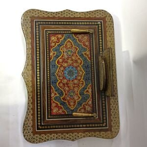 Ahşap Altın Varaklı Kakma Sedef İşlemeli İnce El İşçilikli Çekmeceli 33.5x24 cm Kalemlik