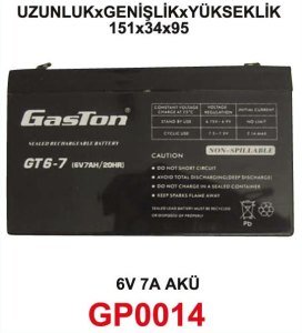 Gaston Bakımsız Kuru Akü 6V 7Ah Kaliteli ve Garantili Şarj Edilebilir Akü