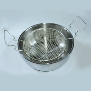 22cm Çapında 10cm Derinliğinde Çift Kulplu Galvaniz Kaplama Fritöz Sepeti - Tencere İçi Süzgeç