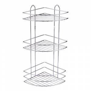 Paslanmaz Çelik Krom Banyo Köşesi 3 Katlı Şampuanlık 21x21x52cm Port Raf Sistemi Metal Banyo Rafı
