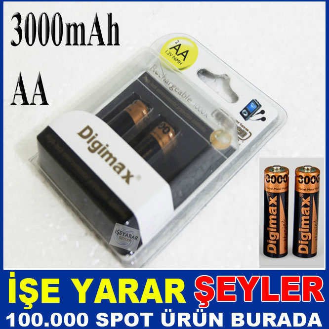 DİGİMAX 3000mAh 2Lİ ŞARJLI NİMH AA KALEM PİL