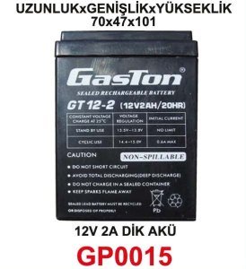 Gaston Bakımsız Kuru Akü 12V 2Ah Kaliteli ve Garantili Şarj Edilebilir Akü