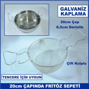 20cm Çapında 8,5cm Derinliğinde Çift Kulplu Galvaniz Kaplama Fritöz Sepeti - Tencere İçi Süzgeç