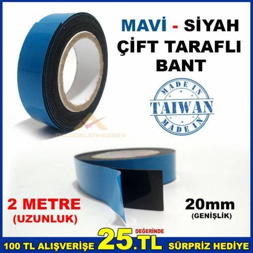2mt Endüstriyel Mavi Siyah Pe Çift Taraflı Bant