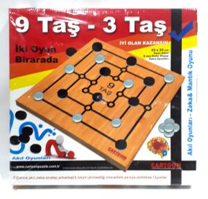 32x32cm Boyutlarında Ahşap 3 Taş 9 Taş Oyun Tahtası