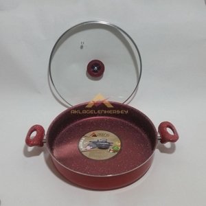 CAM KAPAKLI 32 CM ÇAPINDA YANMAZ YAPIŞMAZ GRANİT TENCERE