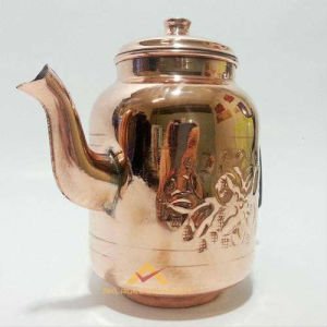 EL İŞİ ÇEKİÇ DÖVME %100 BAKIR DEMLİK İÇ YÜZEYİ KALAYLI OSMANLI TİPİ KAHVECİ TİPİ ÇAY DEMLİĞİ 1500mL