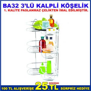 BA32 3'LÜ KALPLİ KÖŞELİK KOLAY KURULUMLU 1. SINIF PASLANMAZ ÇELİKTEN İMAL EDİLMİŞTİR