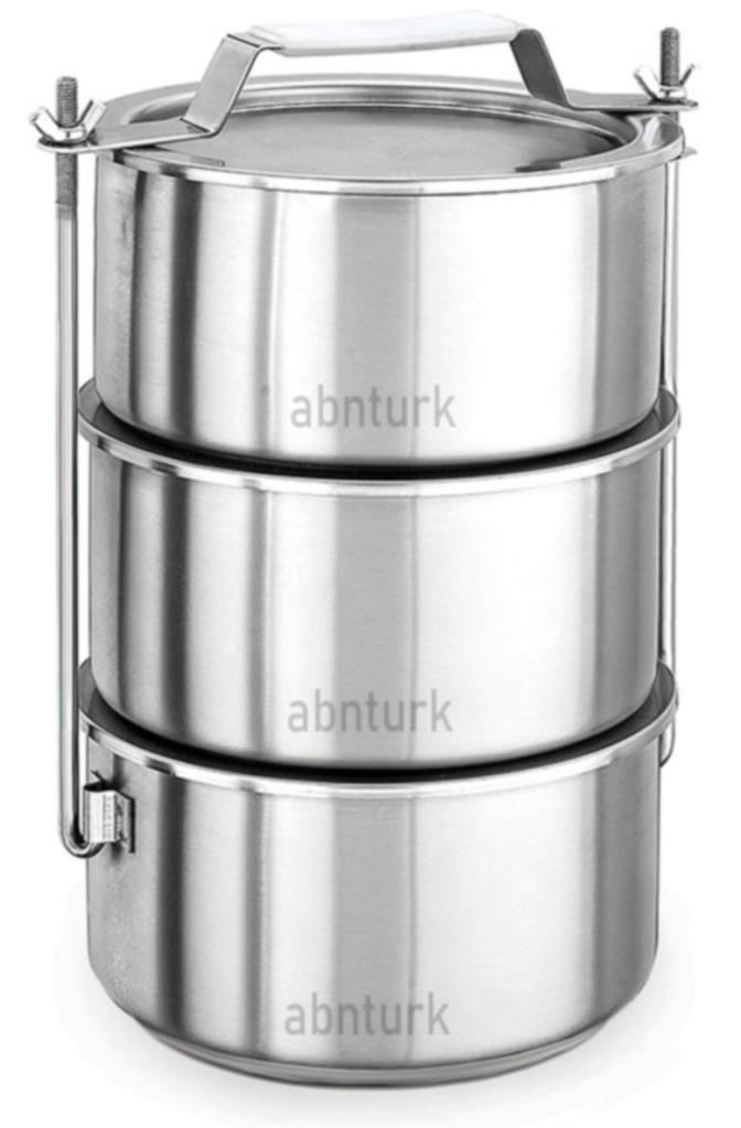 22-26 kişilik Temek Taşıyıcı Karavana 26x13cm Tabldot tipi Paslanmaz Çelik 3lü Sefer Tası Vidalı mod