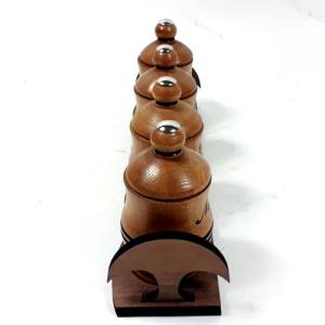 Ahşap Standlı Komple Ahşap 4 Lü Oyma Yazılı Baharatlık 35 cm 