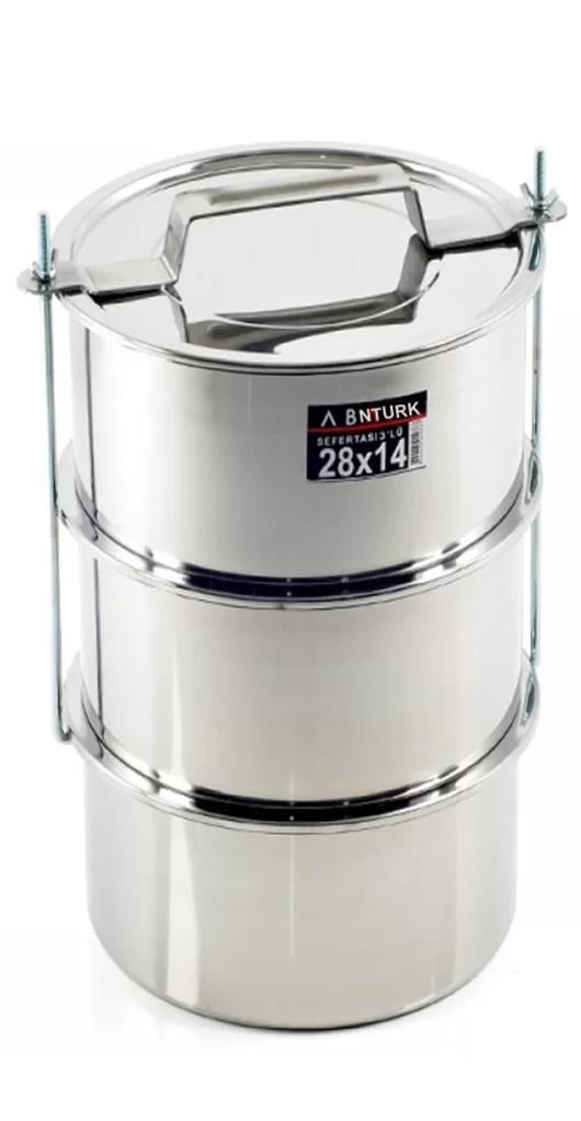 24-29 kişilik Temek Taşıyıcı Karavana 28x14cm Tabldot tipi Paslanmaz Çelik 3lü Sefer Tası Vidalı mod