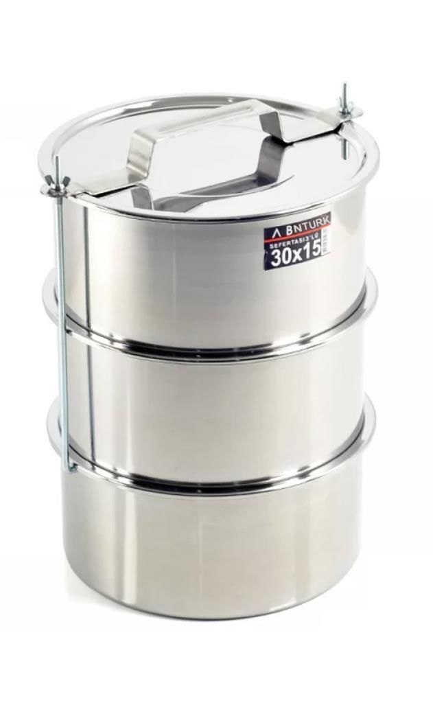 30-35 kişilik Temek Taşıyıcı Karavana 30x15cm Tabldot tipi Paslanmaz Çelik 3lü Sefer Tası Vidalı mod