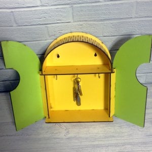 Kubbeli Raflı İnce İşçilikli Dekoratif Ahşap Anahtar Kutusu