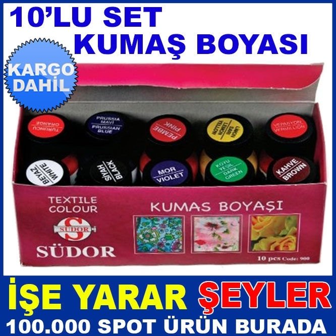 SÜDOR 25ml 1 KUTDA 10 FARKLI RNK KUMAŞ BOYASI KD