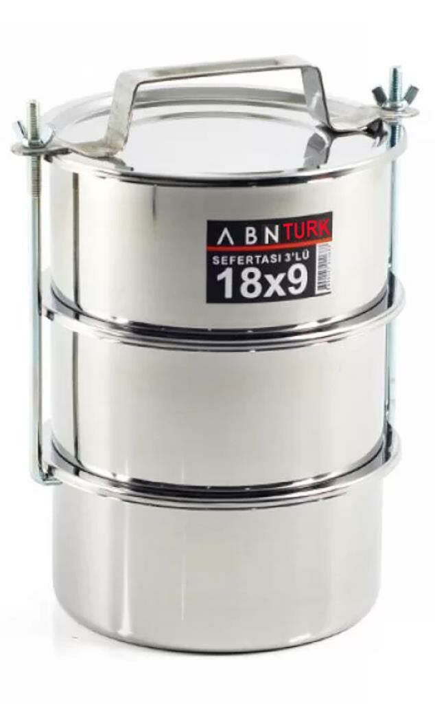 10-15 kişilik Temek Taşıyıcı Karavana 18x9cm Tabldot tipi Paslanmaz Çelik 3lü Sefer Tası Vidalı mod