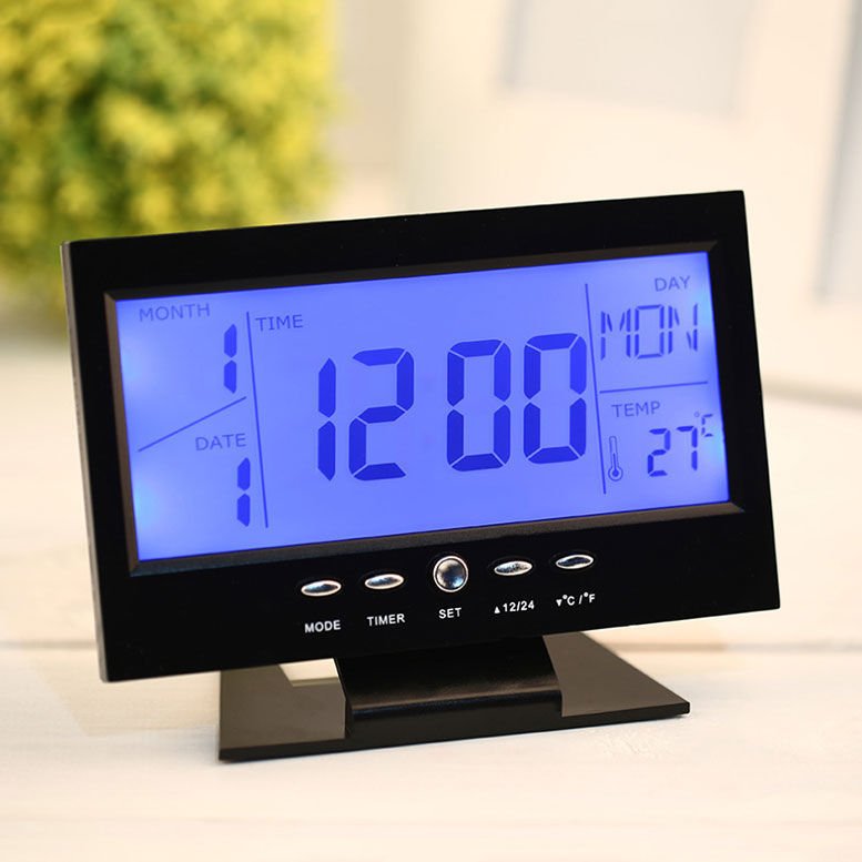 Dijital LCD Ekranlı Çalar Saat Büyük Ekran Takvim,Sıcaklık Erteleme Alarmı Pilli Masa Saati